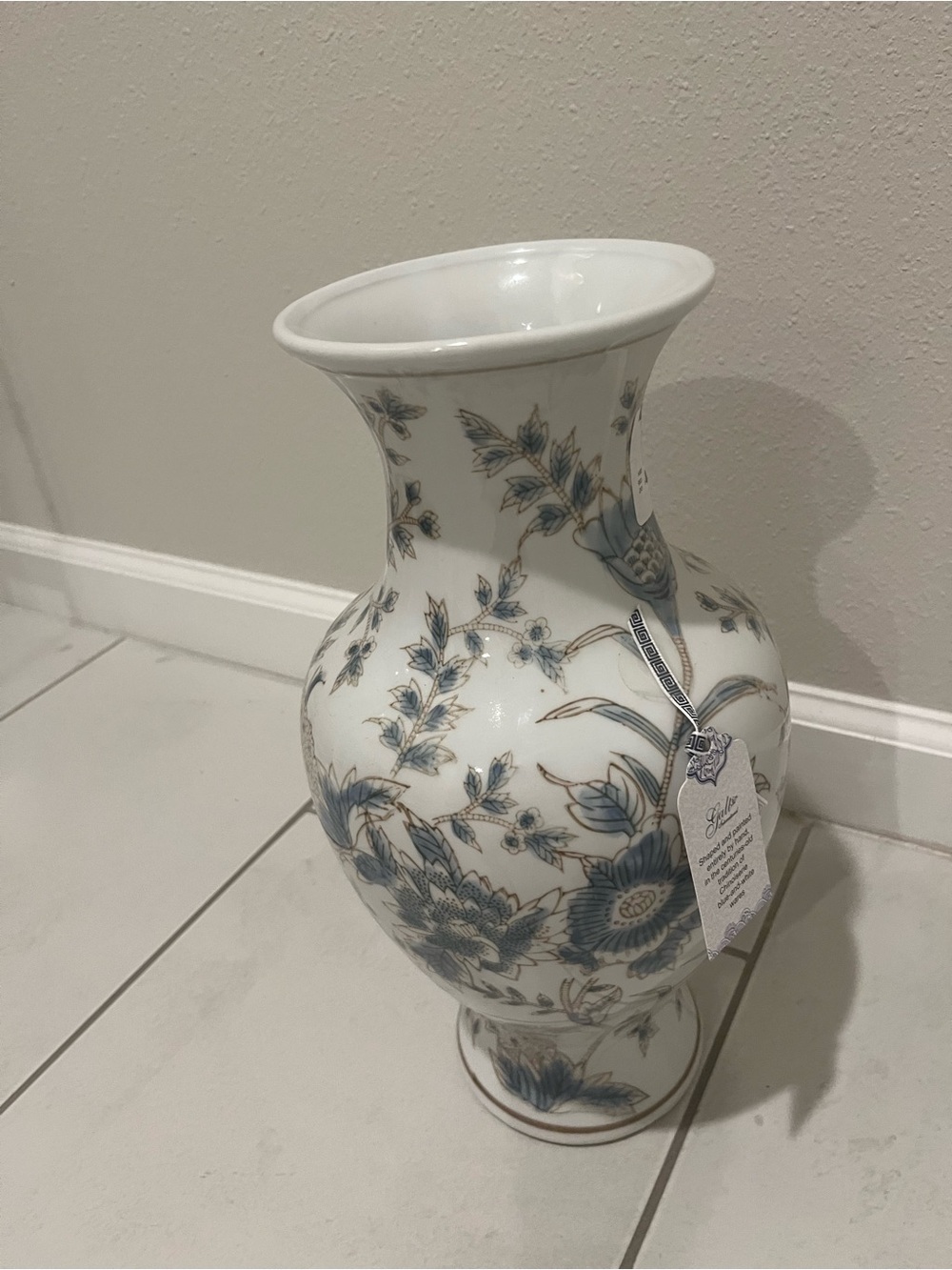 Porcelain Blue Floral Decorative Vase - Classic Home Accent